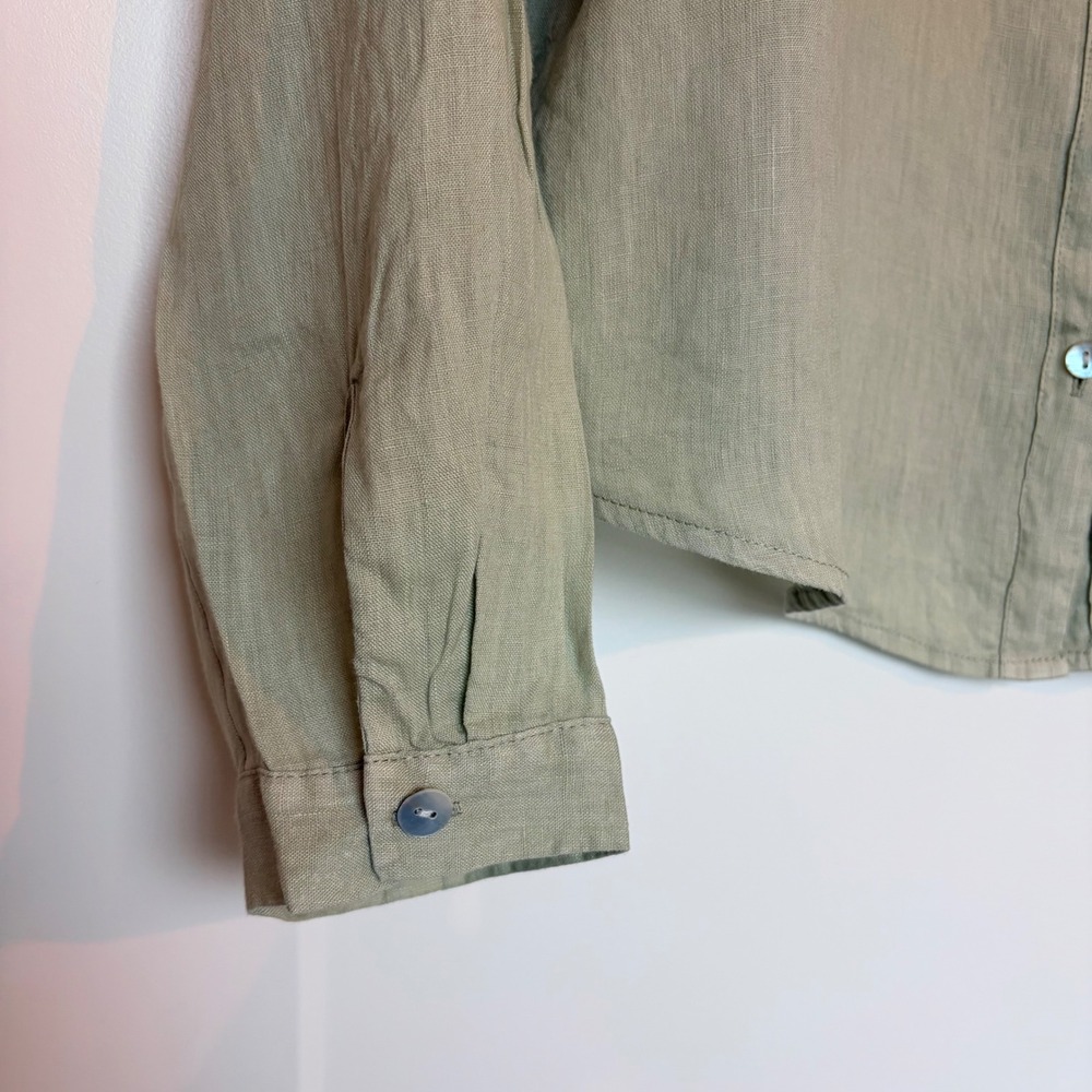 Isaac Mizrahi Womens Linen Roll Tab Relaxed Shirt Green Size M Coastal Summer - Picture 4 of 10